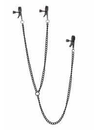 Черные зажимы на соски и клитор на цепочке DELUXE NIPPLE   CLIT CLAMPS - Dream Toys - купить с доставкой в Волгограде