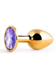 Золотистая анальная пробка с фиолетовым стразом - 7,2 см. - Anal Jewelry Plug - купить с доставкой в Волгограде
