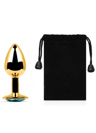 Золотистая анальная пробка с голубым стразом - 7,2 см. - Anal Jewelry Plug - купить с доставкой в Волгограде