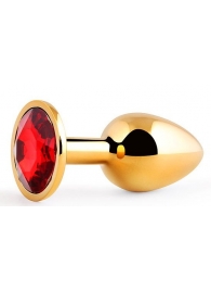 Золотистая анальная пробка с красным стразом - 7,2 см. - Anal Jewelry Plug - купить с доставкой в Волгограде