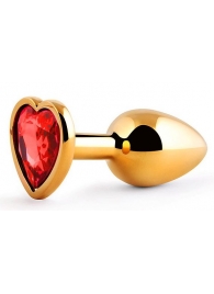 Золотистая анальная пробка с красным стразом-сердечком - 7 см. - Anal Jewelry Plug - купить с доставкой в Волгограде