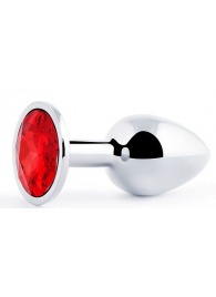 Серебристая анальная пробка с красным стразом - 7,2 см. - Anal Jewelry Plug - купить с доставкой в Волгограде