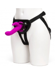 Лиловый страпон Rechargeable Vibrating Strap-On Harness Set - 17,6 см. - Happy Rabbit - купить с доставкой в Волгограде