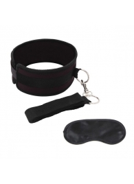 Черный ошейник с длинным поводком Collar and Leash Set - Lux Fetish - купить с доставкой в Волгограде