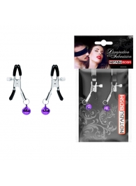 Оригинальные зажимы на соски с фиолетовыми шариками - Notabu - купить с доставкой в Волгограде