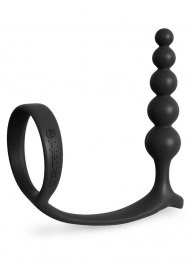 Черная анальная цепочка с эрекционным кольцом Ass-gasm Cockring Anal Beads - Pipedream - в Волгограде купить с доставкой