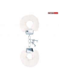 Белые меховые наручники на сцепке с ключиками - Notabu - купить с доставкой в Волгограде