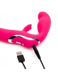 Ярко-розовый безремневой страпон Rechargeable Vibrating Strapless Strap-On - Happy Rabbit - купить с доставкой в Волгограде