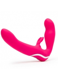 Ярко-розовый безремневой страпон Rechargeable Vibrating Strapless Strap-On - Happy Rabbit - купить с доставкой в Волгограде