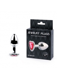 Серебристая анальная пробка с малиновым кристаллом-сердечком - 7 см. - Anal Jewelry Plug - купить с доставкой в Волгограде