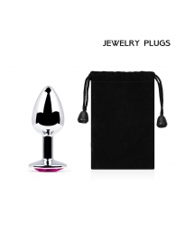 Серебристая анальная пробка с малиновым кристаллом - 7,2 см. - Anal Jewelry Plug - купить с доставкой в Волгограде