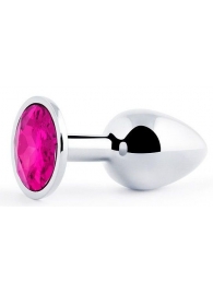 Серебристая анальная пробка с малиновым кристаллом - 7,2 см. - Anal Jewelry Plug - купить с доставкой в Волгограде