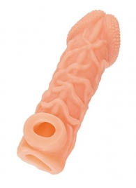 Телесная закрытая насадка с венками Cock Sleeve Size S - 13,8 см. - KOKOS - в Волгограде купить с доставкой