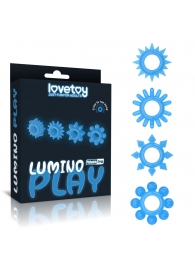 Набор из 4 голубых, светящихся в темноте эрекционных колец Lumino Play - Lovetoy - в Волгограде купить с доставкой