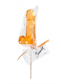 Оранжевый леденец в форме пениса со вкусом аморетто - Sosuчki - купить с доставкой в Волгограде
