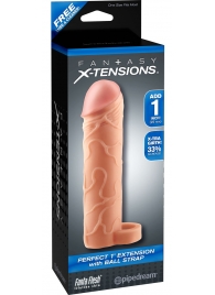Телесная насадка с кольцом Perfect 1 Extension with Ball Strap - 17 см. - Pipedream - в Волгограде купить с доставкой