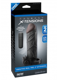 Чёрная вибронасадка с кольцом Vibrating Real Feel 2 Extension - 16 см. - Pipedream - в Волгограде купить с доставкой