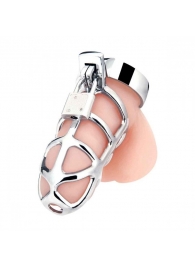 Серебристая металлическая клетка для члена с замком Enslave Cock Cage - BlueLine - купить с доставкой в Волгограде