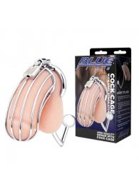 Серебристая металлическая клетка с анальным стимулятором Cock Cage - BlueLine - купить с доставкой в Волгограде