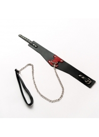 Черный широкий ошейник с красным декором и поводком - Crazy Handmade - купить с доставкой в Волгограде