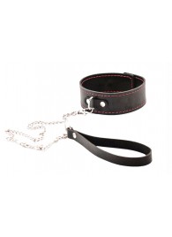 Черный широкий ошейник с красной строчкой и поводком - Crazy Handmade - купить с доставкой в Волгограде