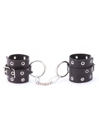 Черные кожаные наручники с люверсами - Crazy Handmade - купить с доставкой в Волгограде