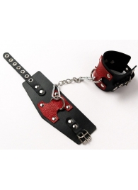 Черные кожаные оковы с красными вставками - Crazy Handmade - купить с доставкой в Волгограде