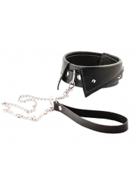 Черный ошейник-воротничок с металлическим поводком - Crazy Handmade - купить с доставкой в Волгограде
