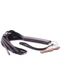 Черная кожаная плеть с удобной ручкой - 50 см. - Crazy Handmade - купить с доставкой в Волгограде