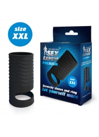 Черная открытая насадка на пенис с кольцом для мошонки XXL-size - 9,4 см. - Sex Expert - в Волгограде купить с доставкой