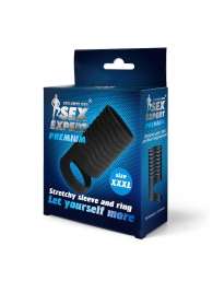 Черная открытая насадка на пенис с кольцом для мошонки XXXL-size - 9,9 см. - Sex Expert - в Волгограде купить с доставкой