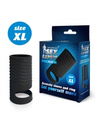 Черная открытая насадка на пенис с кольцом для мошонки XL-size - 8,9 см. - Sex Expert - в Волгограде купить с доставкой