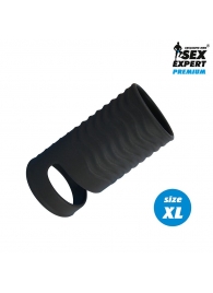 Черная открытая насадка на пенис с кольцом для мошонки XL-size - 8,9 см. - Sex Expert - в Волгограде купить с доставкой