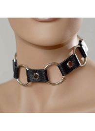 Кожаный черный ошейник с кольцами - Sitabella - купить с доставкой в Волгограде