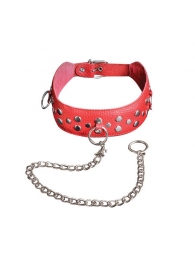 Красный кожаный ошейник с карабином и поводком - Sitabella - купить с доставкой в Волгограде