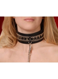 Чёрный ошейник с цепочками и поводком - Sitabella - купить с доставкой в Волгограде