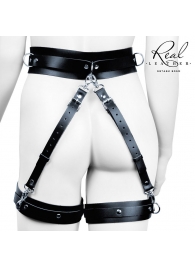 Черный кожаный пояс с гартерами - S-M - Notabu - купить с доставкой в Волгограде