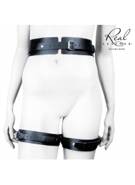 Черный кожаный пояс с гартерами - S-M - Notabu - купить с доставкой в Волгограде