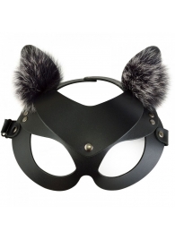 Черная кожаная маска  Кошечка  с мехом - Sitabella - купить с доставкой в Волгограде