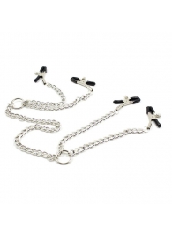 Серебристые зажимы для сосков и половых губ на тонкой цепочке - Notabu - купить с доставкой в Волгограде