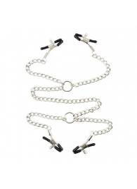 Серебристые зажимы для сосков и половых губ на тонкой цепочке - Notabu - купить с доставкой в Волгограде