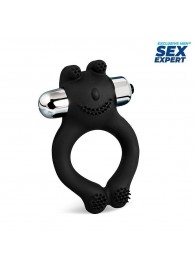 Черное силиконовое эрекционное виброкольцо Sex Expert - Sex Expert - в Волгограде купить с доставкой