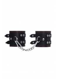 Черные кожаные наручники с двумя ремнями и контрастной строчкой - Pecado - купить с доставкой в Волгограде