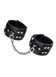 Черные кожаные оковы с двумя ремнями и контрастной строчкой - Pecado - купить с доставкой в Волгограде