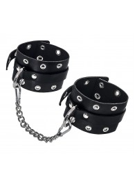 Черные кожаные однослойные оковы с люверсами - Pecado - купить с доставкой в Волгограде