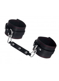 Черные кожаные однослойные оковы с контрастной строчкой - Pecado - купить с доставкой в Волгограде