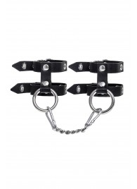 Черные однослойные кожаные наручники из двух ремешков - Pecado - купить с доставкой в Волгограде