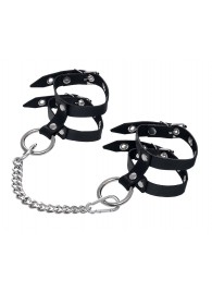 Черные однослойные кожаные оковы из двух ремешков - Pecado - купить с доставкой в Волгограде