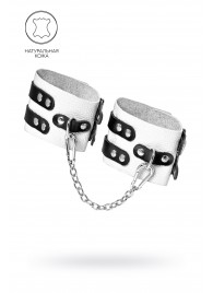 Бело-черные оковы с двумя ремешками и люверсами - Pecado - купить с доставкой в Волгограде