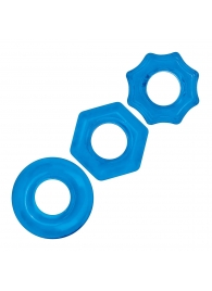 Комплект из трех голубых колец для эрекции 3-Pack Nuts   Bolts Stretch Cock Ring Set - BlueLine - в Волгограде купить с доставкой